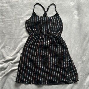 Roxy Black Mini Dress with Multicolor Stripes